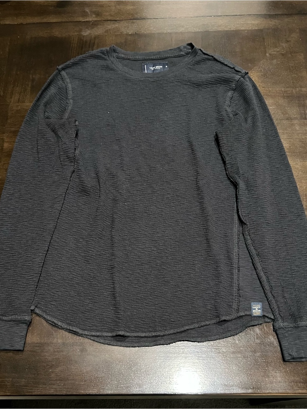 Lucky Brand Black Thermal Waffle Knit Henley Long Top 90s Y2K Size M